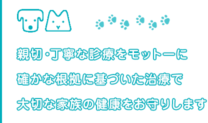 親切・丁寧な診療をモットーに確かな根拠に基づいた治療で大切な家族の健康をお守りします